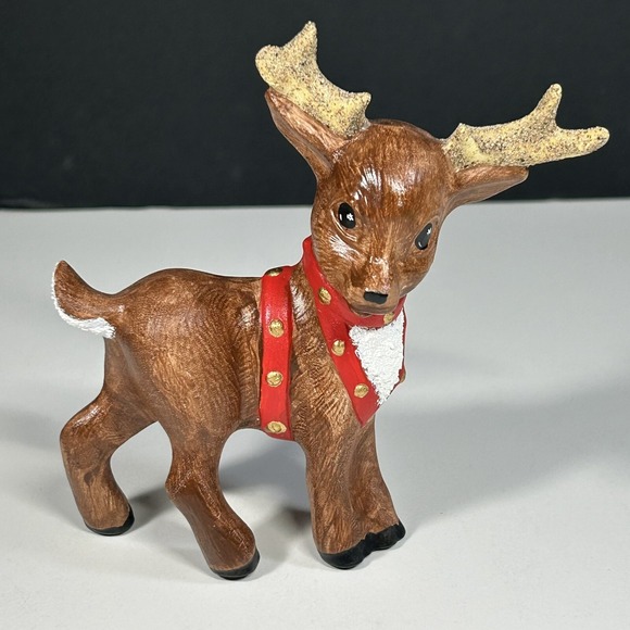 2 VTG KIMPLE CERAMIC MOLD CHRISTMAS REINDEER DEER FIGURINE HAND PAINTED QUILTED - Picture 6 of 14